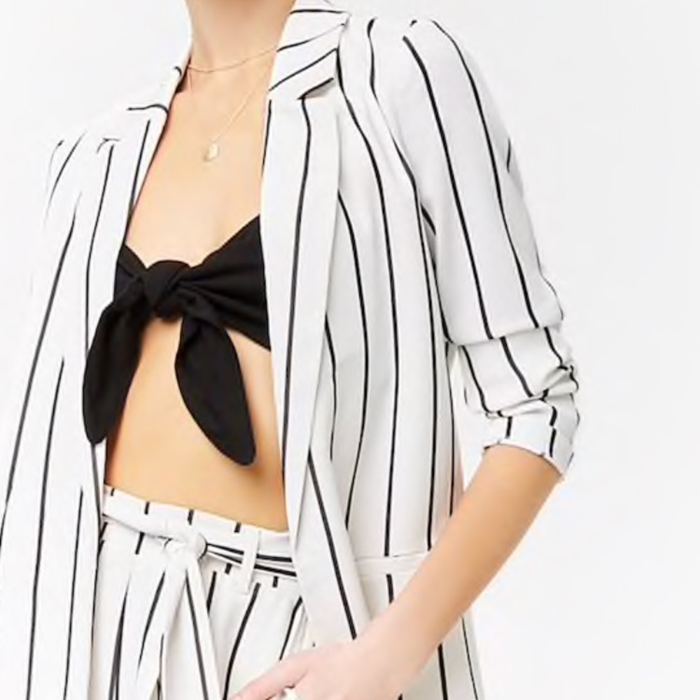 NWT Navy Blue and White Striped Oversized Blazer